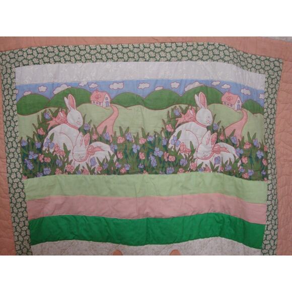 Handmade Bunny QUILT Country Cottage Wounded Military Fundraiser Crib Stroller - Picture 3 of 7